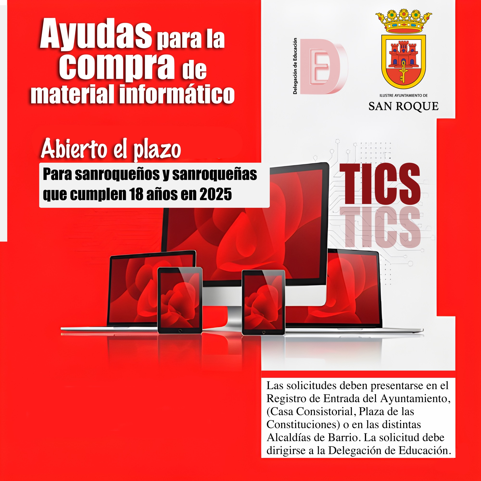 Plazo extraordinario para presentar documentación de las ayudas para material informático en San Roque