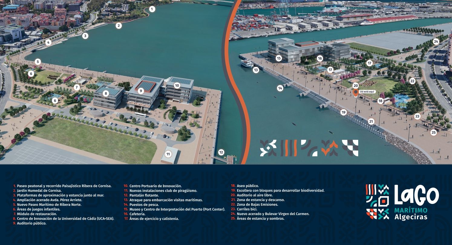 Mapa del proyecto Lago Marítimo. Imagen: APBA. Titular: Algeciras y su puerto: un punto de reencuentro. 