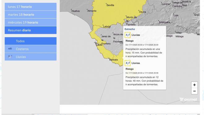 Captura de Pantalla de la Aemet. Captura de Pantalla de la Aemet.