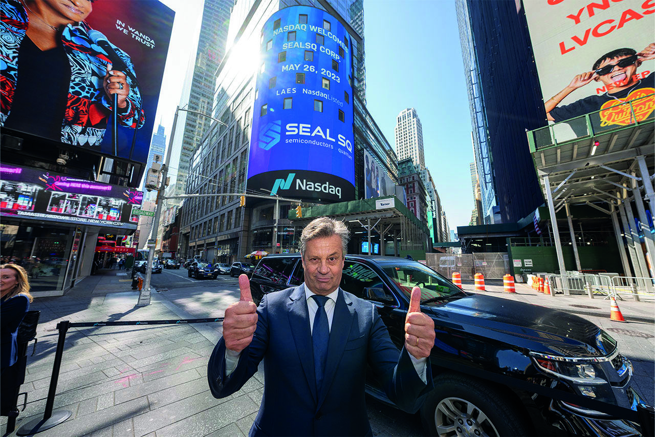Carlos Moreira Creus, durante un acto de Nasdaq en Nueva York. | WiseKey.com. Titular: Carlos Moreira Creus: "En una década La Línea será un referente tecnológico europeo"