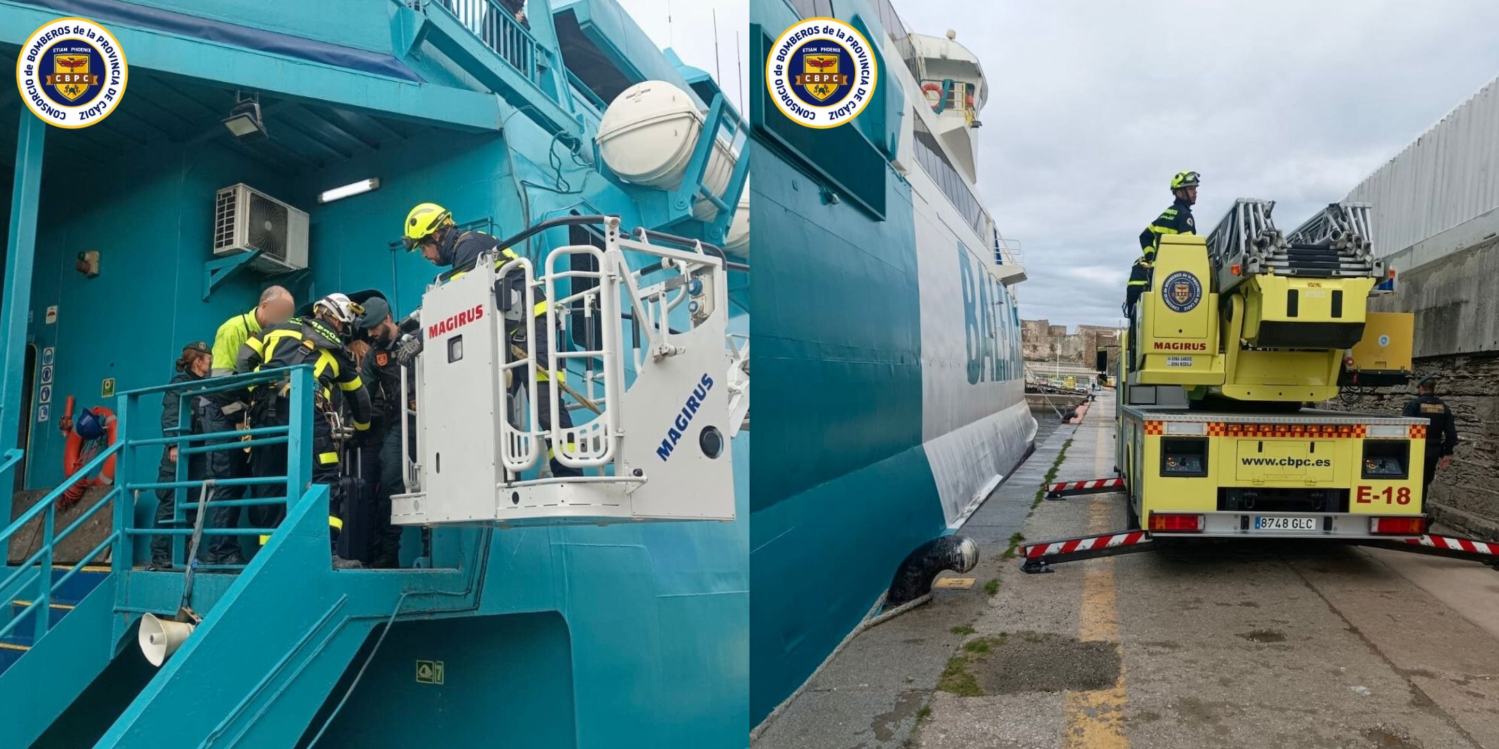 Bomberos evacúan a 60 pasajeros del ferry Jaume I en el puerto de Tarifa