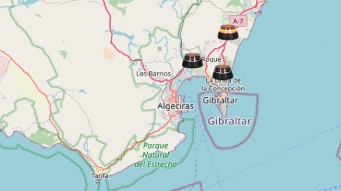 Mapa baliza V16 en el Campo de Gibraltar