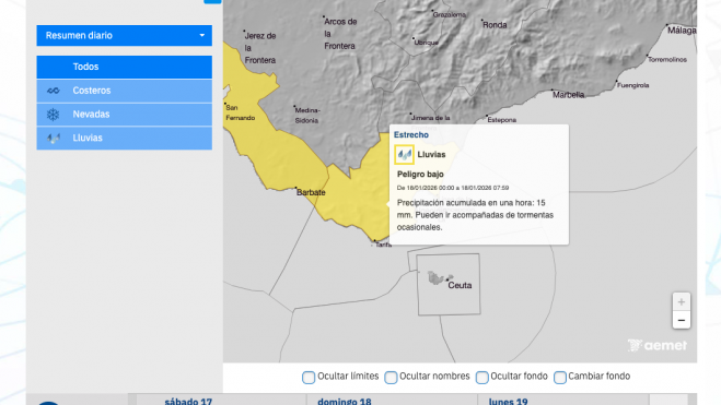 Aviso amarillo por lluvias en el Campo de Gibraltar.