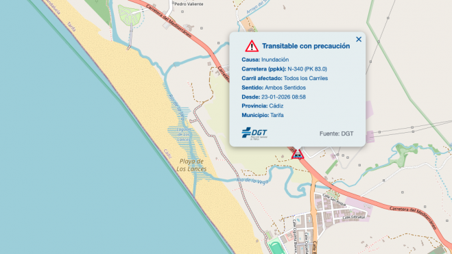 Captura de Pantalla de la DGT sobre la incidencia en la N-340. Captura de Pantalla de la DGT sobre la incidencia en la N-340.