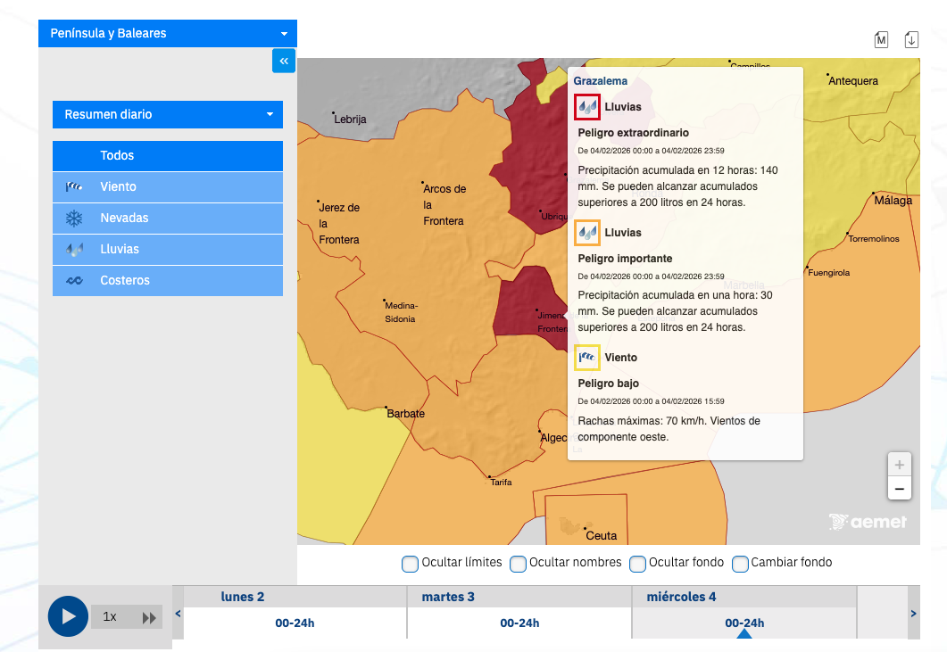 Captura de Pantalla de la Aemet. Captura de Pantalla de la Aemet.