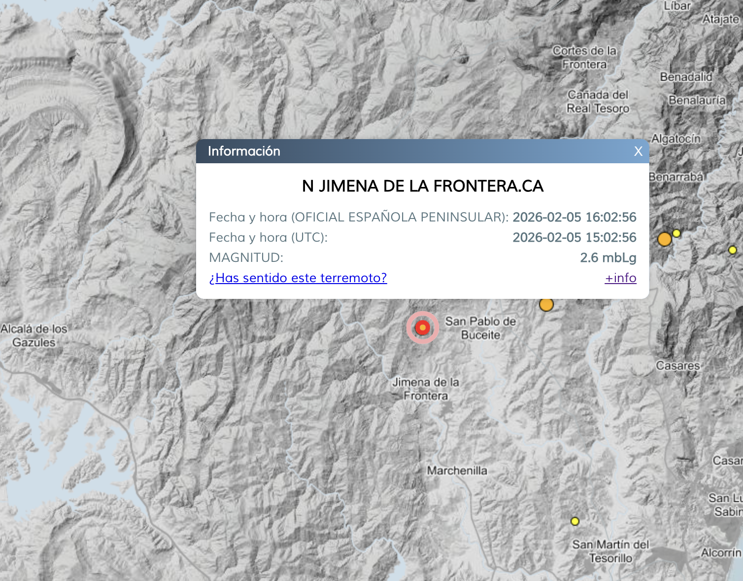 Registrado un ligero terremoto de magnitud 2,6 en Jimena de la Frontera