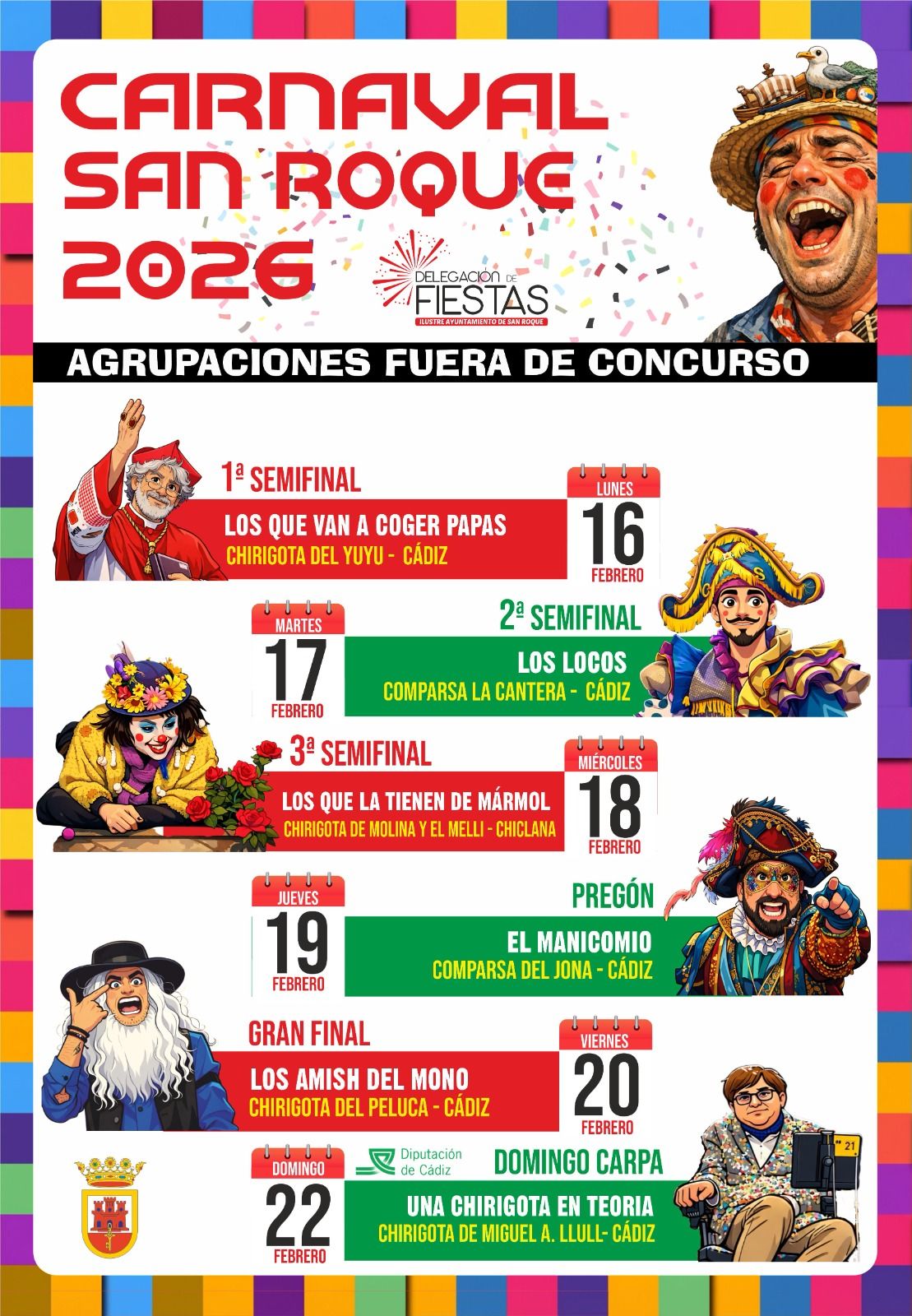 El Falla en San Roque: estas son las seis agrupaciones gaditanas que actuarán en el Carnaval sanroqueño. 