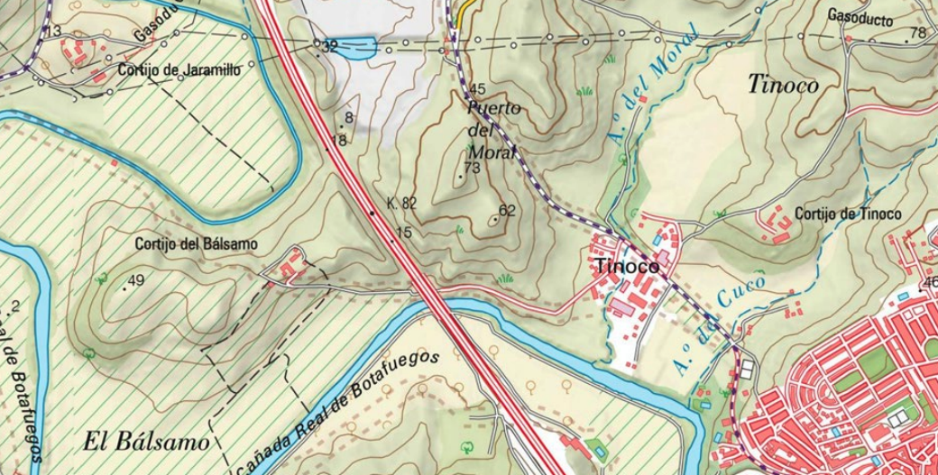 Lámina 5. Situación de los cortijos del Balsamo y Jaramillo con respecto a la población de Los Barrios en un plano actual, tomada del visor iberpix. Instituto Geográfico Nacional