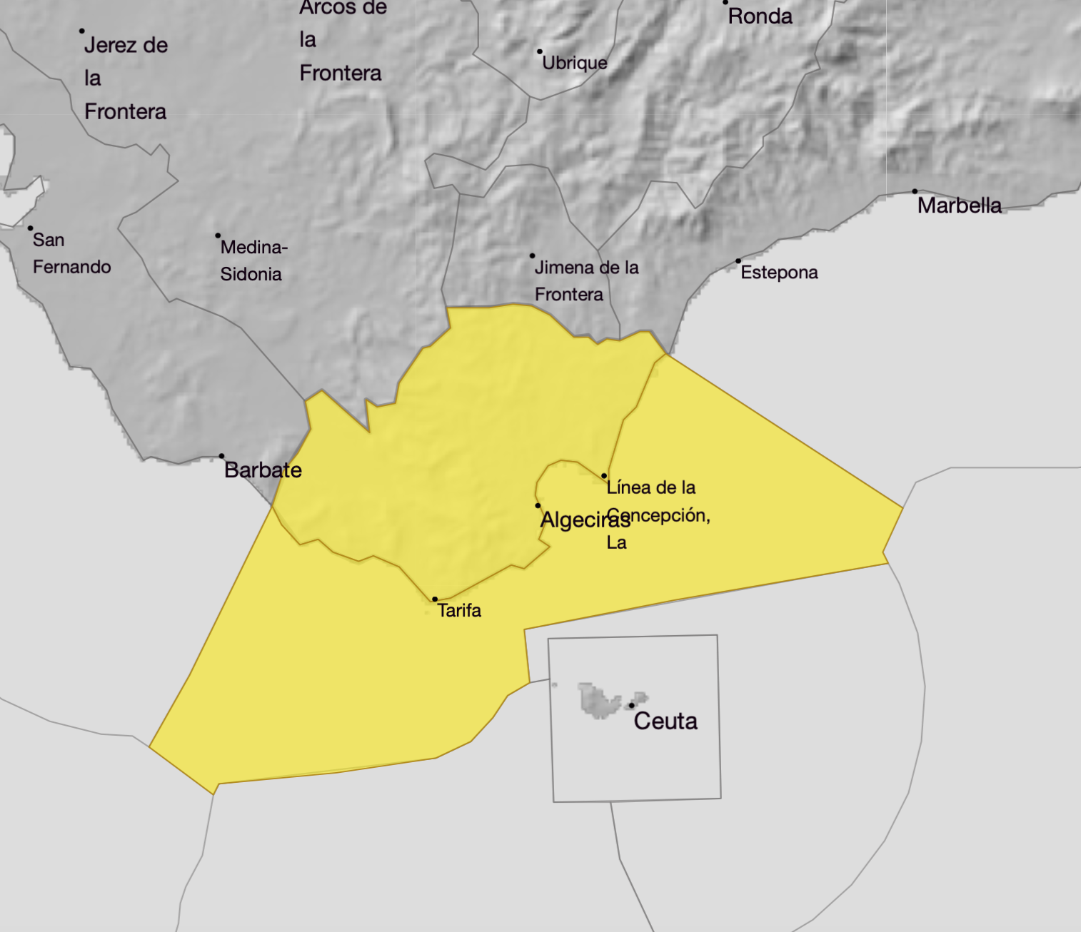 AEMET activa alerta amarilla por viento y fenómenos costeros este jueves en el Campo de Gibraltar