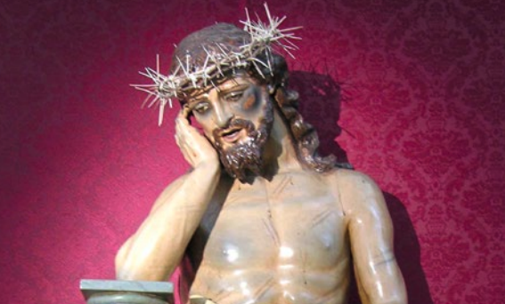 Lámina 1. Imagen del Cristo de la Humildad y Paciencia. Salvador Gutiérrez León, 1827. Parroquia Stª Mª Coronada, San Roque. Imagen del autor