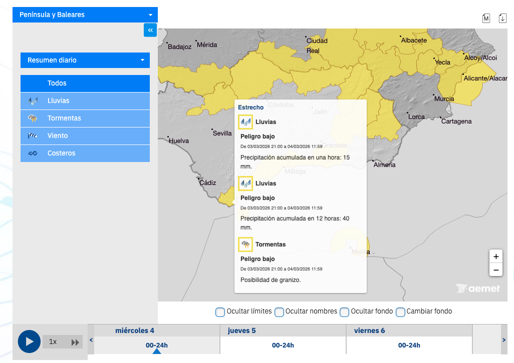 Aviso amarillo por lluvias y tormentas en el Campo de Gibraltar Aviso amarillo por lluvias y tormentas en el Campo de Gibraltar