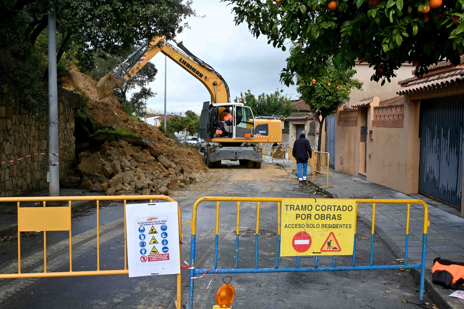 Inicio de los trabajos de reparación del muro en la calle Nicolás Copérnico.