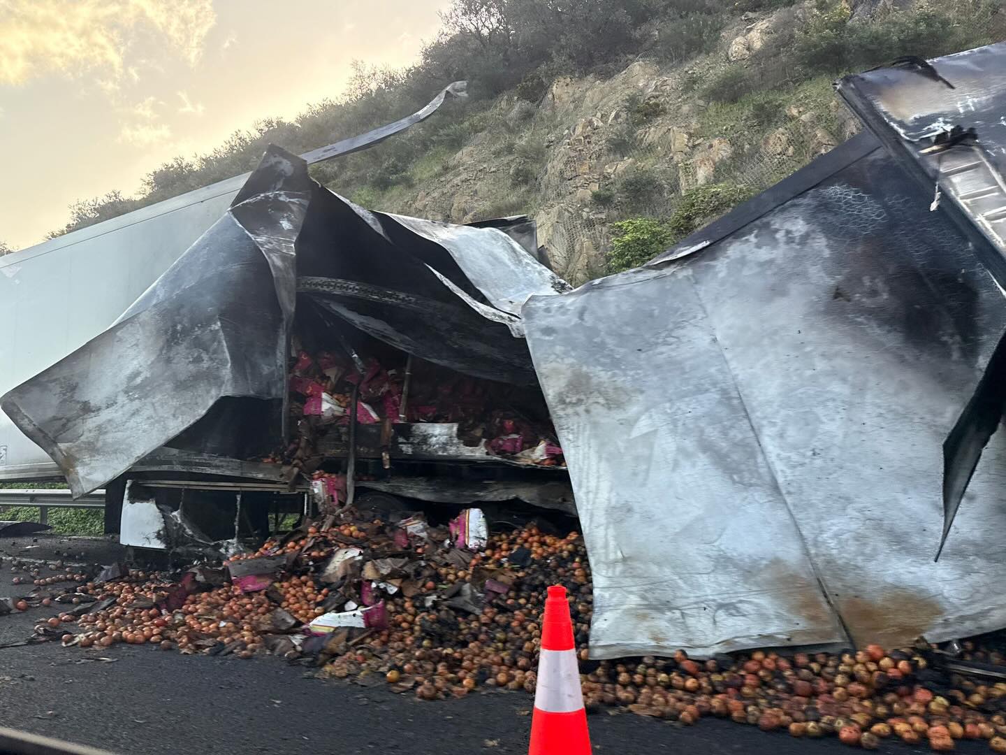 Arde un camión cargado de fruta en la A-7 a la altura de San Roque y provoca importantes retenciones