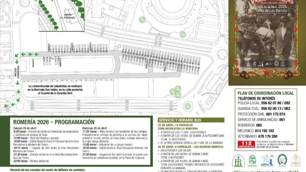 Mapa e información relevante para la Romería de Los Barrios 2026. 