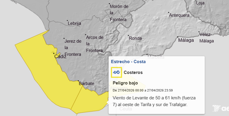 La Aemet activa el aviso amarillo por fenómenos costeros en el Estrecho este domingo y lunes
