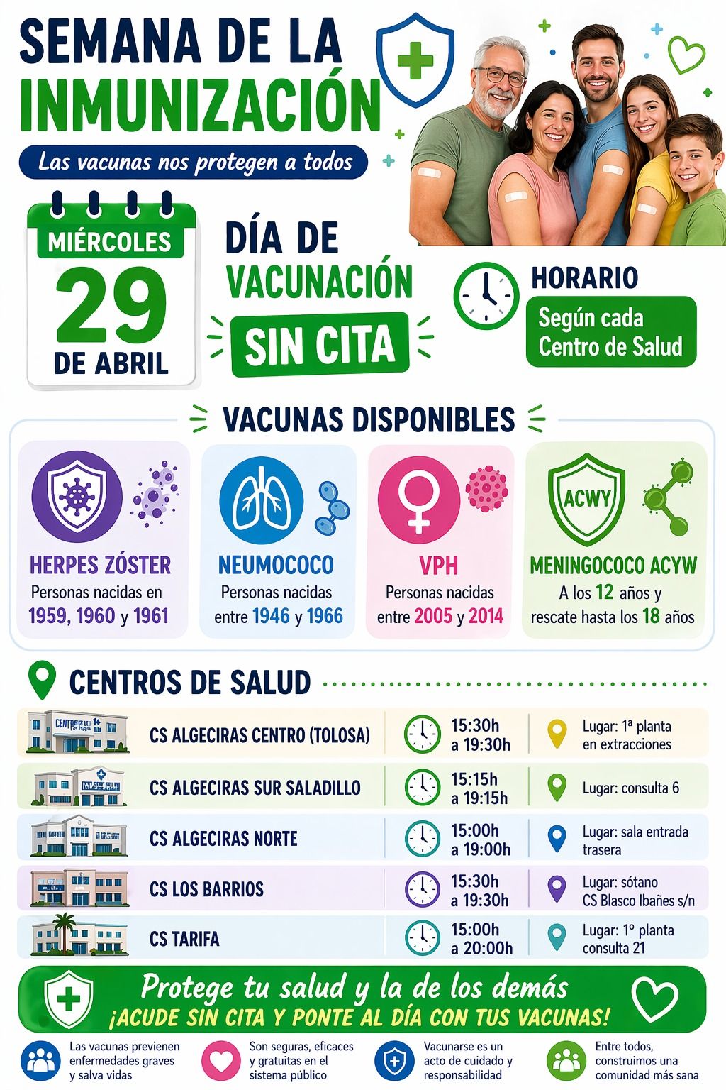 Cartel de vacunación sin cita este miércoles.