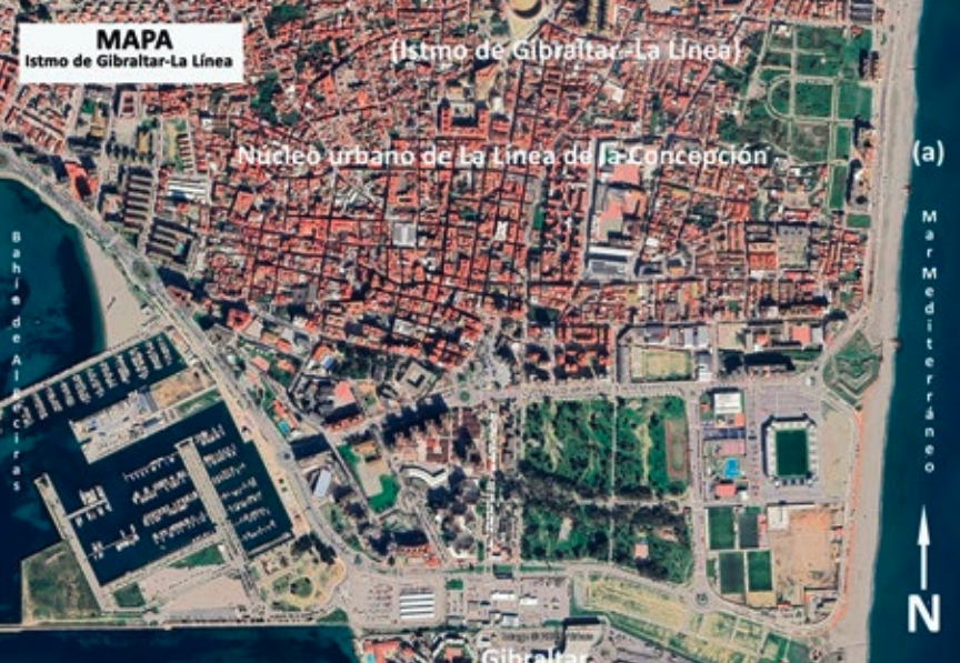 Lámina 2a. Istmo arenoso Gibraltar-La Línea. Elaboración propia a partir de Google Earth