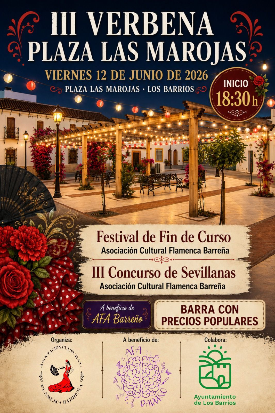 La III Verbena Plaza Las Marojas se celebrará el 12 de junio a beneficio de AFA Barreño