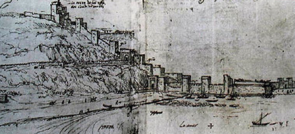 Lámina 2. Murallas de la ciudad Gibraltar. Anton Van de Wyngaerde (1567)