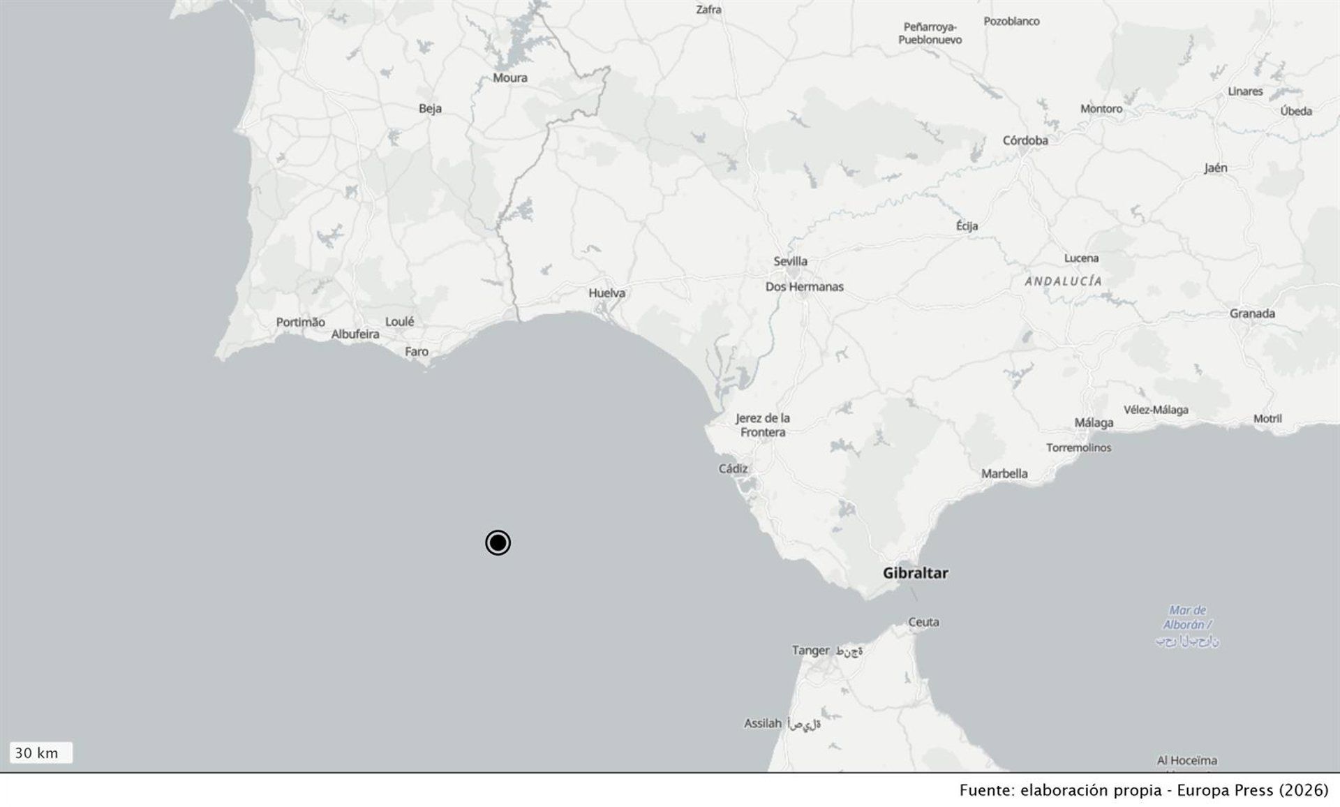 Registrado un nuevo terremoto de magnitud  2,2  en el Golfo de Cádiz tras el seísmo de 3,5 del jueves