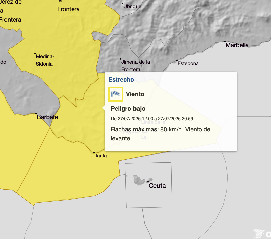 El Campo de Gibraltar estará este lunes y martes en aviso amarillo por viento y fenómenos costeros