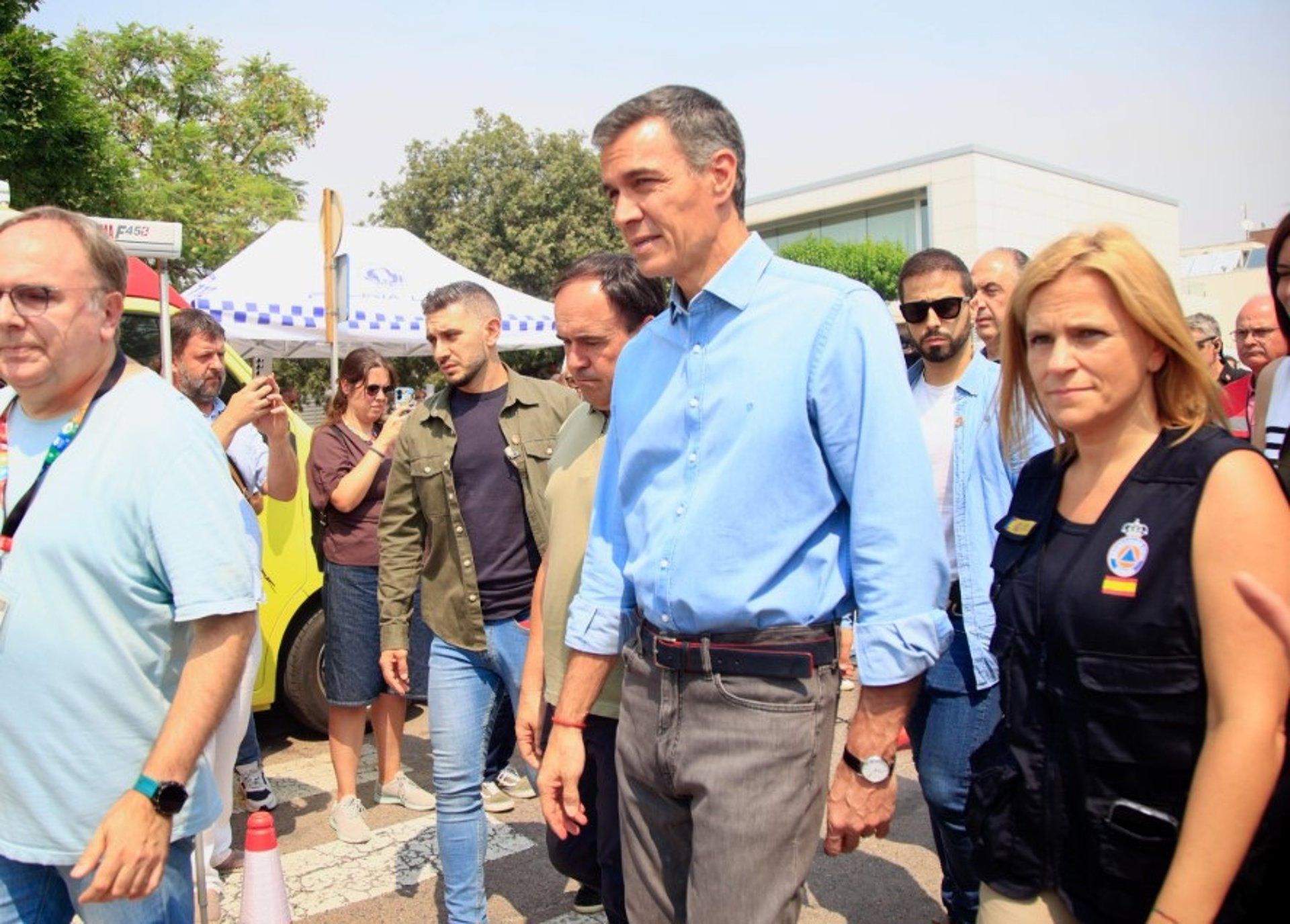 Pedro Sánchez visitando la zona afectada por el incendio en Castellón el 27 de julio de 2026 - EUROPA PRESS