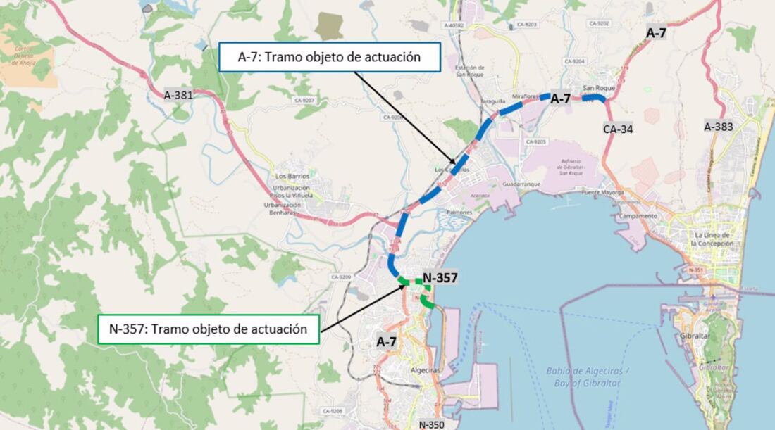 Cádiz.- Adjudicada por 462.000 euros las obras de rehabilitación de la carretera entre Algeciras y San Roque