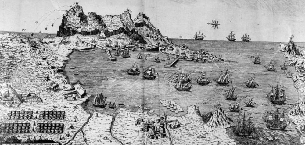 Grabado del Gran Asedio a Gibraltar